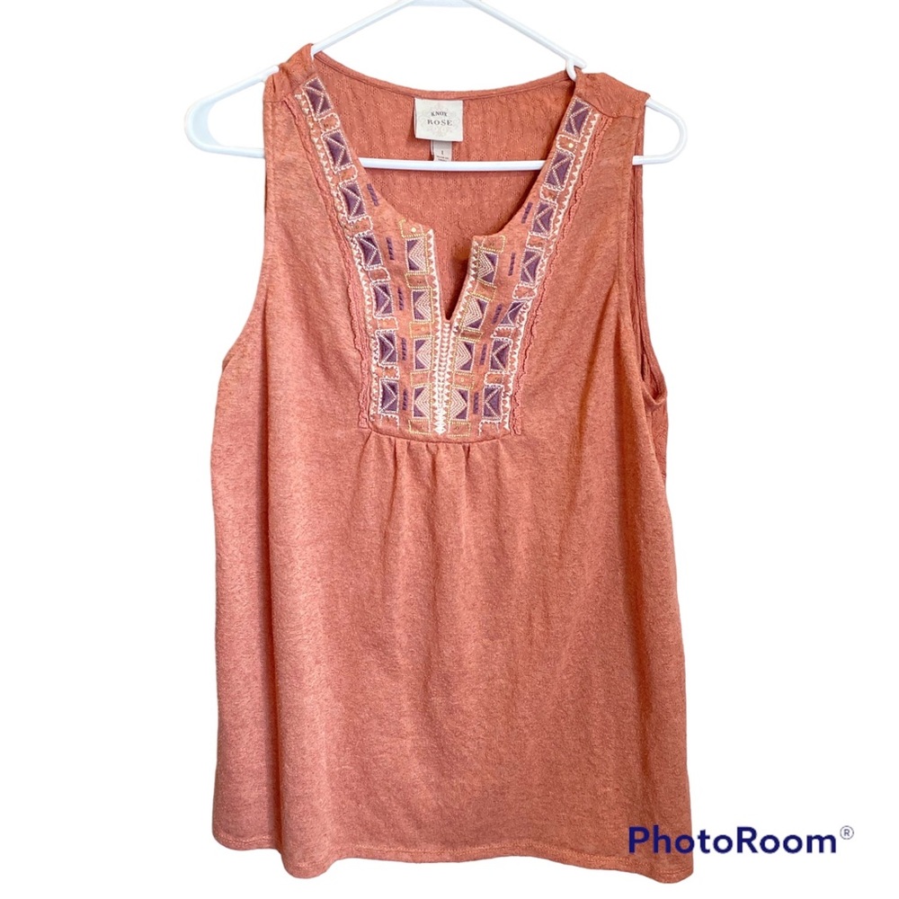 Knox Rose Salmon Embellished Boho Tank Size 1X